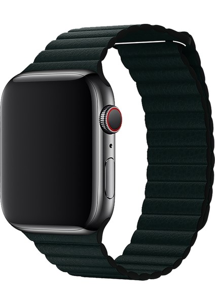 Apple Watch Uyumlu 38-40MM Krd6 Deri Bükme Kordon Koyu Yeşil