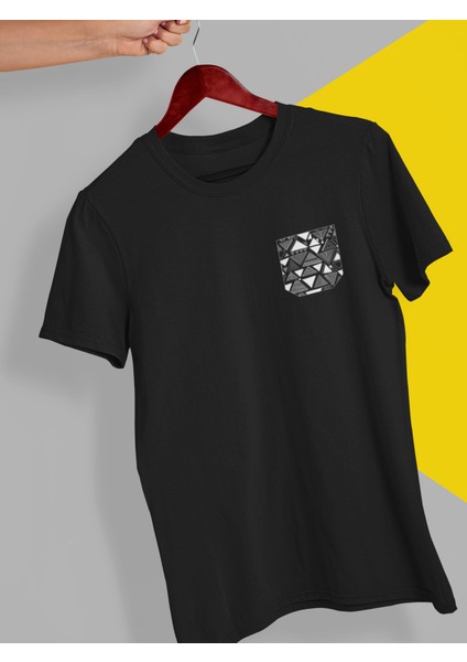 Cep Deseni Tişört Trend Moda Dizayn Baskılı Kadın Siyah Pamuklu T-Shirt