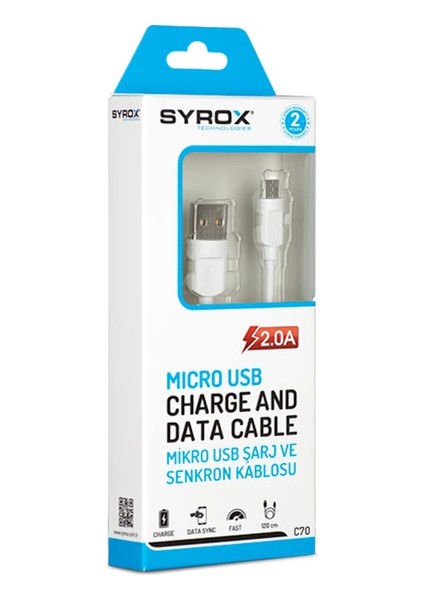 C70 Micro USB 2.0A Hızlı Şarj ve Data Kablosu
