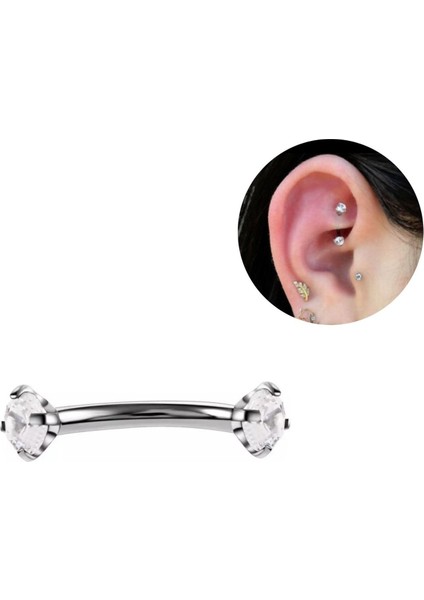 Gold Cerrahi Çelik Zirkon Taşlı Muz Piercing - Bar Uzunluğu : 8mm-Kalınlığı 1,2mm