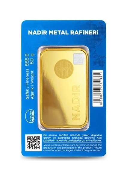 AgaKulche Nadir 50 Gram Altın (995) 24 Ayar Külçe Altın