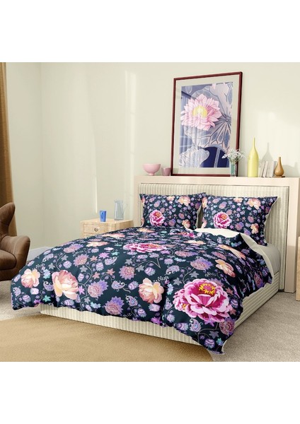 Premium Luxury Çift Kişilik Nevresim Takımı 3D Pamuk Saten Purple Paisley