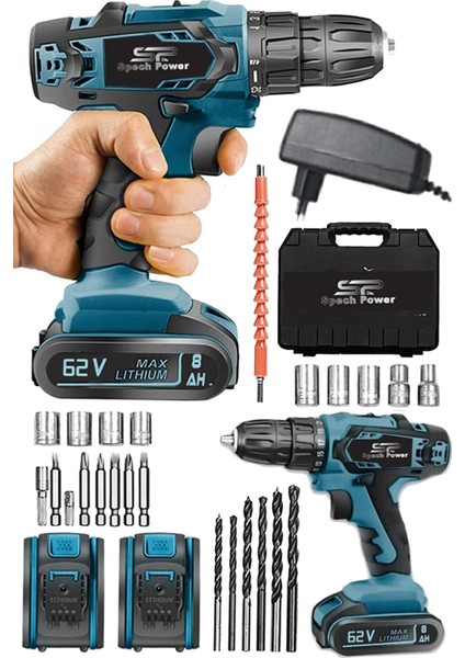 Amerikan Technology 58 V 8 Ah Siexpi Motor Panasonıc 2 Akülü 27 Parça Set Hediye Şarjlı Matkap