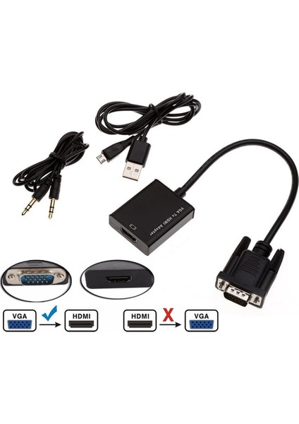 VGA - HDMI Dönüştürücü Kablo Adaptörü, Ses Çıkışlı 1080P Hd Kablosu VGA HDMI Adaptörü, Pc Laptop Içın Hdtv Projektöre (Yurt Dışından)