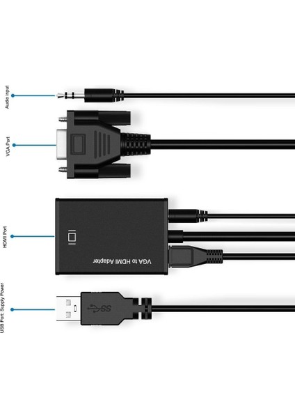 VGA - HDMI Dönüştürücü Kablo Adaptörü, Ses Çıkışlı 1080P Hd Kablosu VGA HDMI Adaptörü, Pc Laptop Içın Hdtv Projektöre (Yurt Dışından) fiyatları