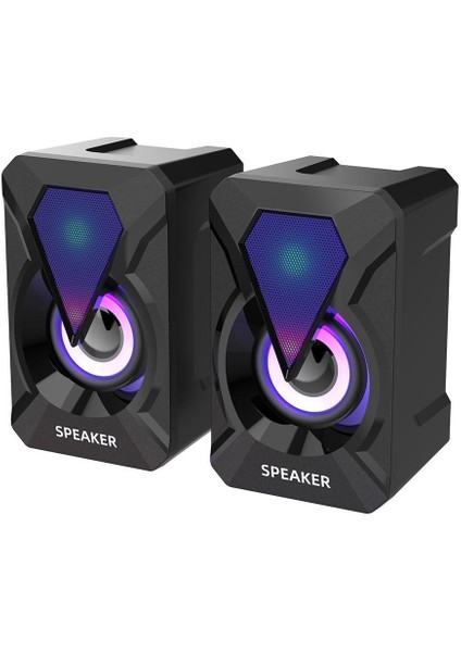 1 Çıft Masaüstü Hoparlörler Subwoofer LED Renkli Aydınlatmalı Masaüstü Rgb Ses Ev Sinema Sistemi USB Kablolu Soundbox (Yurt Dışından)
