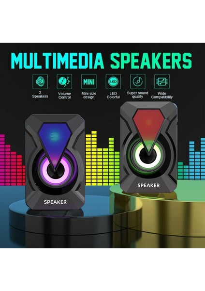 1 Çıft Masaüstü Hoparlörler Subwoofer LED Renkli Aydınlatmalı Masaüstü Rgb Ses Ev Sinema Sistemi USB Kablolu Soundbox (Yurt Dışından) modelleri
