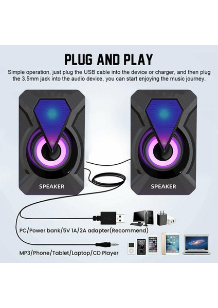 1 Çıft Masaüstü Hoparlörler Subwoofer LED Renkli Aydınlatmalı Masaüstü Rgb Ses Ev Sinema Sistemi USB Kablolu Soundbox (Yurt Dışından) fırsatları