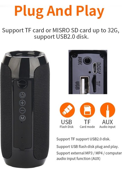 Taşınabilir Hoparlör Kablosuz Bluetooth Uyumlu Subwoofer Dış Mekan Suya Dayanıklı Hoparlör Stereo Surround Desteğı Fm Radiotf (Yurt Dışından) modelleri