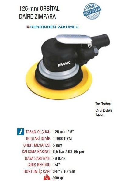 ET-2800 Havalı Daire Zımpara 125 mm 6'' 11000 Devir