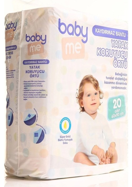 Baby Me Baby & Me Kaydırmaz Bantlı Yatak Koruyucu Örtü 60X90 cm 20 Adet