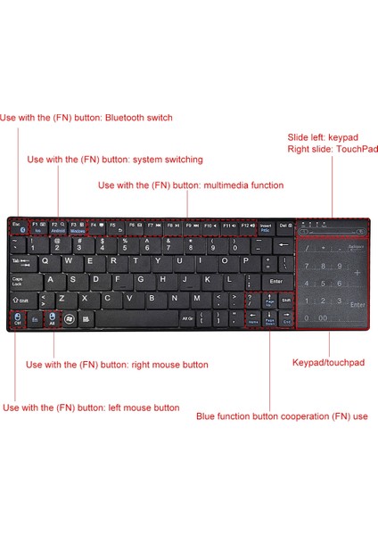 K-07 Abs Kablosuz Ücretli Bluetooth Dokunmatik Klavye (Siyah) (Yurt Dışından)