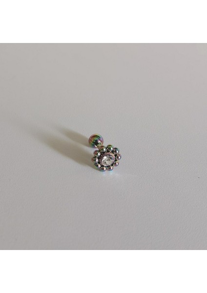 Cerrahi Çelik Gökkuşağı Iri Boy Çiçek Piercing 6 mm