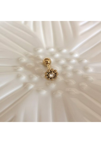 Gold Cerrahi Çelik Çiçek Piercing -Helix, Lobe -Bar Uzunluğu 6mm-1 adet