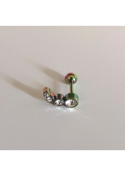 Cerrahi Çelik Gökkuşağı Zirkon Taşlı Dört Top Piercing 6 mm