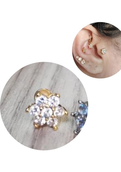 Cerrahi Çelik Alti Yapraklı Çiçek Piercing Altın Rengi