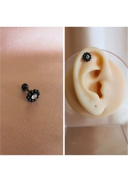 Cerrahi Çelik Iri Papatya Piercing Siyah