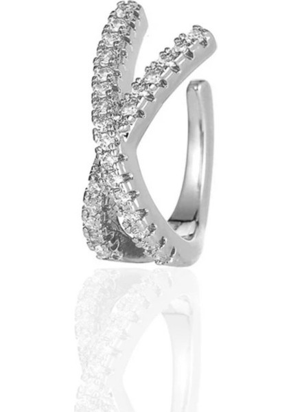 Zirkon Taşlı x Earcuff Gümüş Rengi
