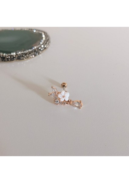 Cerrahi Çelik Rosegold Damla Taşlı Çiçek Seli Piercing