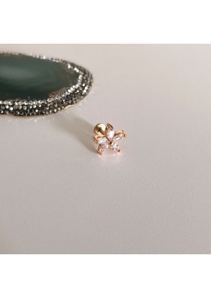 Cerrahi Çelik Rosegold Çiçek Piercing-Bar 6mm-1 adet