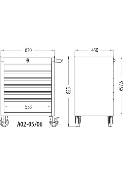 A02-05 Gt Takım Arabası (Boş) - 5 Çekmeceli Ceta-Form Alet Çantas