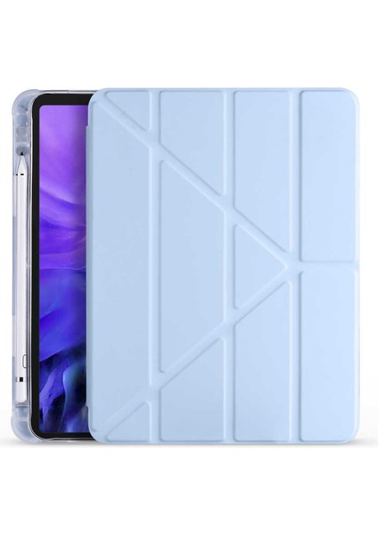 Samsung Galaxy Tab S7 Fe Lte T730 T735 T737 Kılıf Kalem Bölmeli Trifolding Case Mavi