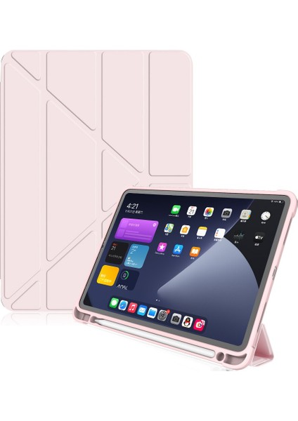 Samsung Galaxy Tab S7 Fe Lte T730 T735 T737 Kılıf Kalem Bölmeli Trifolding Case Rose Gold