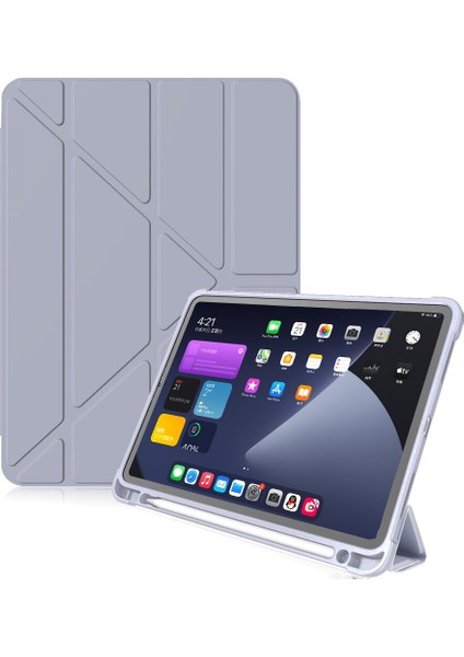 Samsung Galaxy Tab S7 Fe Lte / S7 Plus / S8 Plus T730 T735 T737 Kılıf Kalem Bölmeli Trifolding Case Mor