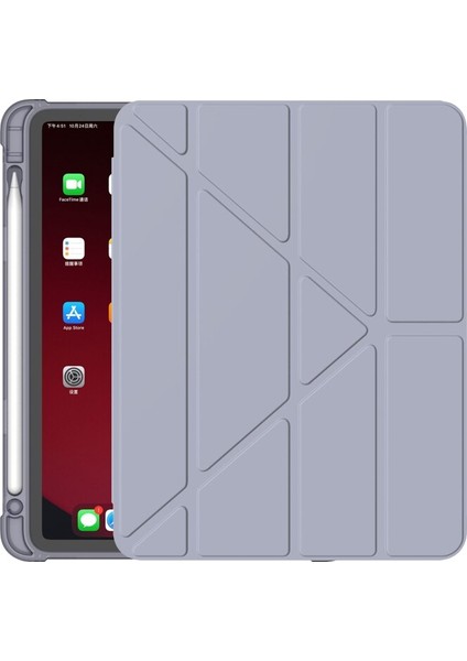 Samsung Galaxy Tab S7 Fe Lte / S7 Plus / S8 Plus T730 T735 T737 Kılıf Kalem Bölmeli Trifolding Case Mor