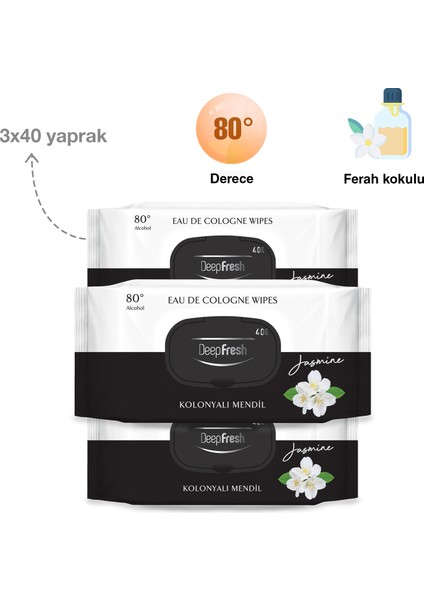 Deep Fresh Kolonyalı Islak Mendil Yasemin 3 x 40 Yaprak