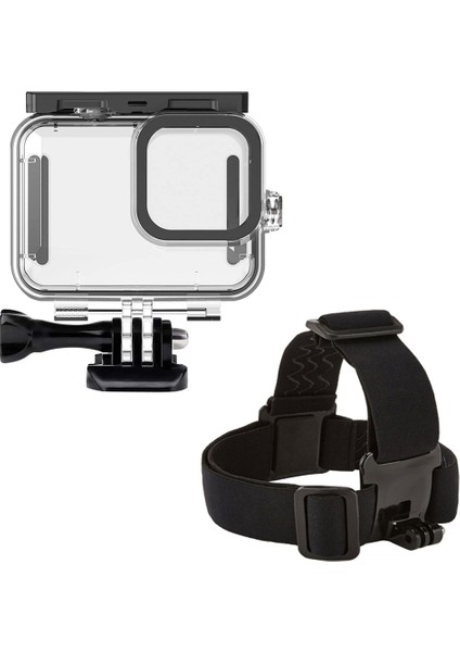 GO209 Gopro Hero 11 Hero 10 Hero 9 Uyumlu 60 Metre Su Geçirmez Koruyucu Muhafaza GP24 Kafa Bandı 4 Parça Set