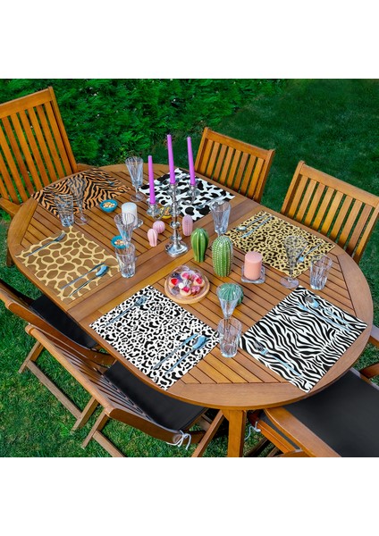 6'lı Renkli Zebra Desen Motifli Amerikan Servis Seti