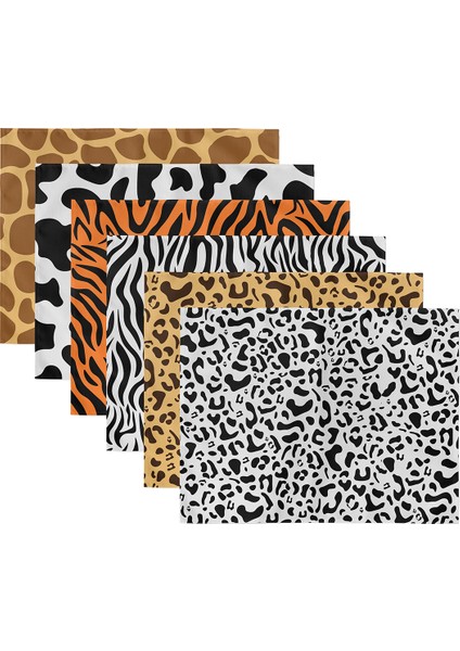 6'lı Renkli Zebra Desen Motifli Amerikan Servis Seti