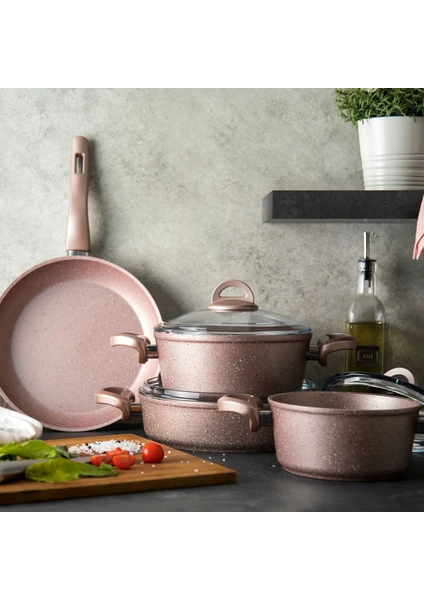 Premium Granit 7 Parça Golden Pink Tencere Seti