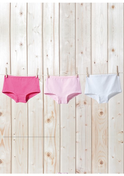 Kız Çocuk Boxer 3'lü Paket 1295 - Fuşya Pembe Beyaz