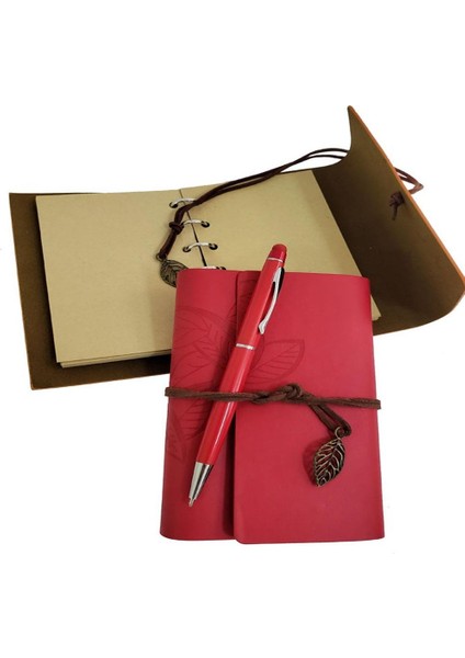 Ahşap Kutulu Kırmızı Deri Defter Metal Kalem Set fiyatları