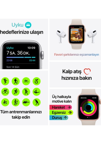 Watch Se Gps, 44MM Gümüş Rengi Alüminyum Kasa ve Mavi Spor Kordon M/L MKQ43TU/A