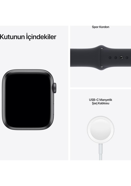 Watch SE GPS, 44MM Uzay Grisi Alüminyum Kasa ve Gece Yarısı Spor Kordon MKQ63TU/A