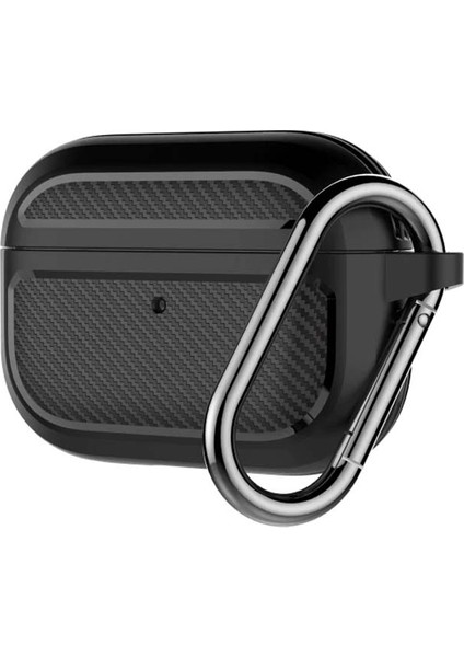 Karbon Fiber Airpods Pro Kulaklık Kancalı Silikon Koruma Kılıfı AL-34518