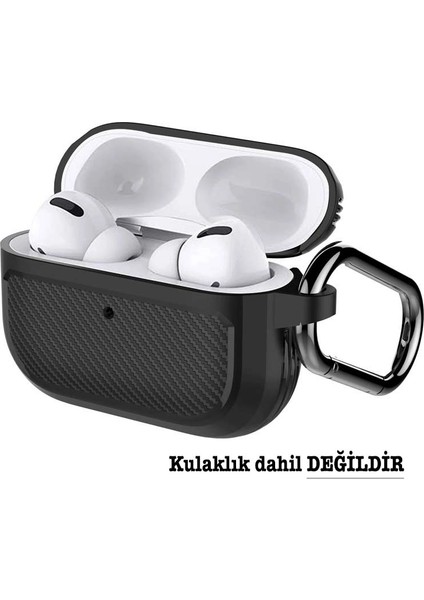 Karbon Fiber Airpods Pro Kulaklık Kancalı Silikon Koruma Kılıfı AL-34518
