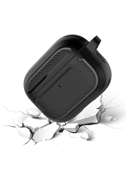 Karbon Fiber Airpods Pro Kulaklık Kancalı Silikon Koruma Kılıfı AL-34518