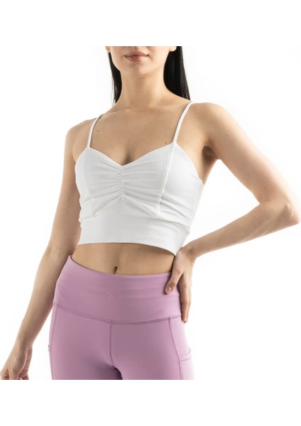 Beyaz Kadın Askılı Astarlı Pamuklu Fitilli Örme Crop Büstiyer Bluz fiyatları
