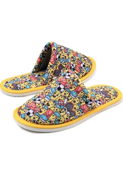 Unisex Sarı Sporcu Emoji Desenli Yumuşak Tabanlı Ev Terlik fiyatları