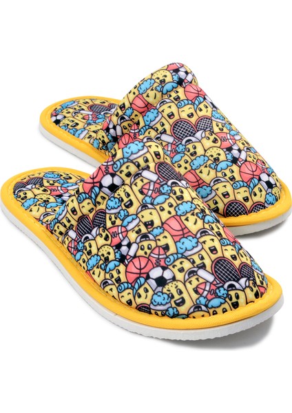 Unisex Sarı Sporcu Emoji Desenli Yumuşak Tabanlı Ev Terlik modelleri