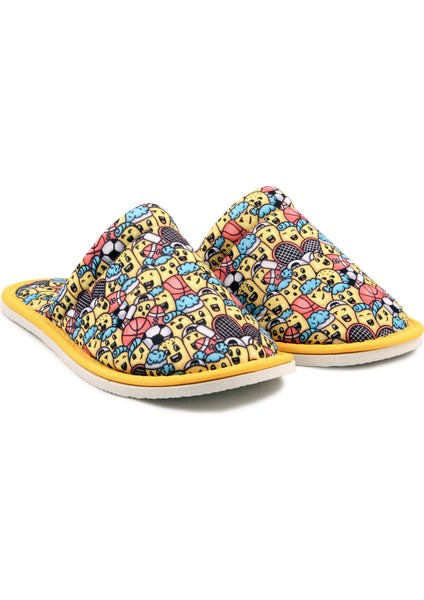 Unisex Sarı Sporcu Emoji Desenli Yumuşak Tabanlı Ev Terlik indirimleri