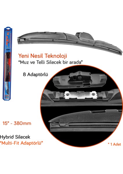 92815 Hybrid Multi-Fit 8 Adaptörlü 15 Inç / 380 mm Silecek