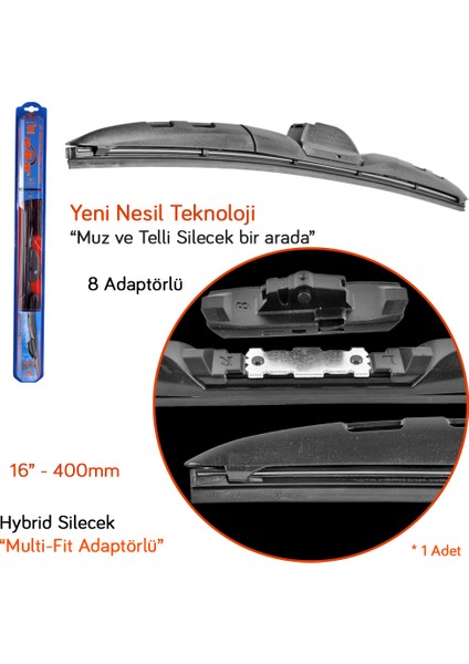 92816 Hybrid Multi-Fit 8 Adaptörlü 16 Inç / 400 mm Silecek