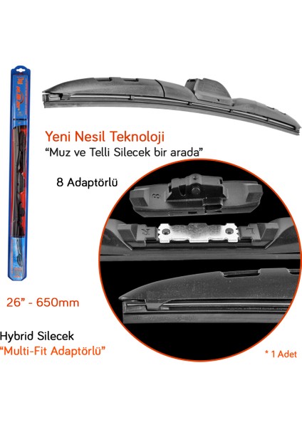 92826 Hybrid Multi-Fit 8 Adaptörlü 26 Inç / 650 mm Silecek