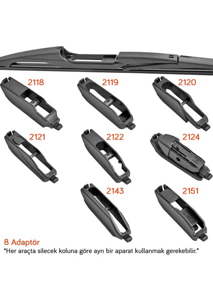 95014 Plastik Multi-Fit 8 Adaptörlü 14 Inç / 350 mm Arka Silecek