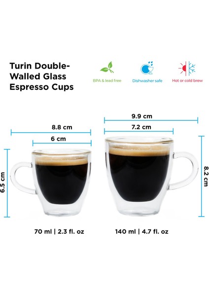 Turin Çift Cidarlı Espresso Bardağı 2 x 70 ml